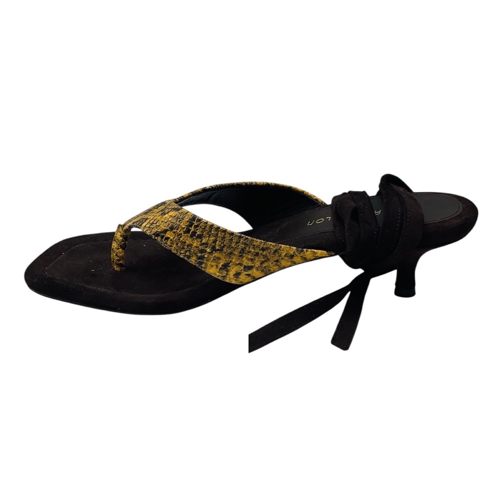 TAMARA MELLON TAN / BROWN SNAKESKIN PRINT AND SUEDE SANDALS WITH ELEGANT WRAP DE - Picture 3 of 6